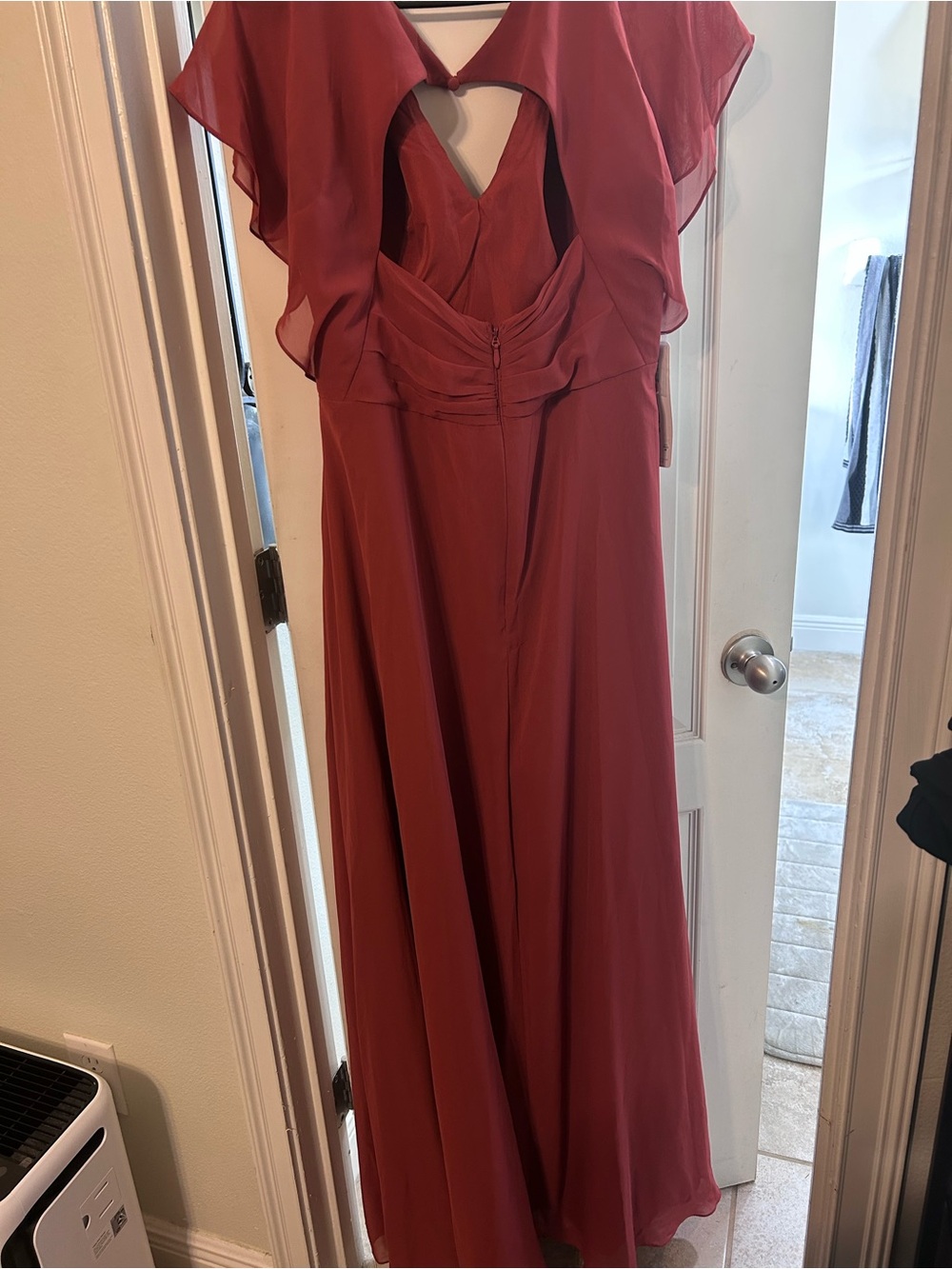 Azazie Rylee Terracotta A-Line Pleated Chiffon Dress NWT! - Picture 2 of 6